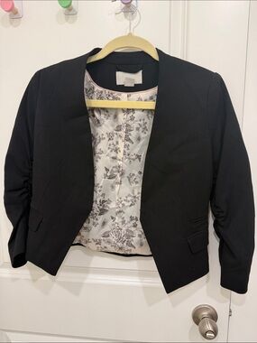 H&M Black Cropped Open-Front Blazer with Floral Lining